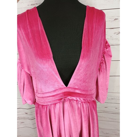 Plus Size Boohoo Velour Plunge Puff Sleeve‎ Skater Dress Hot Pink size 18 - Picture 12 of 12